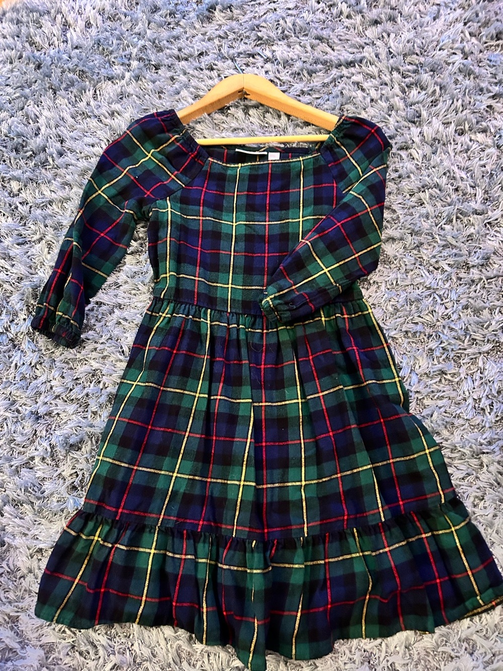 Children’s Place Green Navy Plaid Tiered Holiday Midi Dress